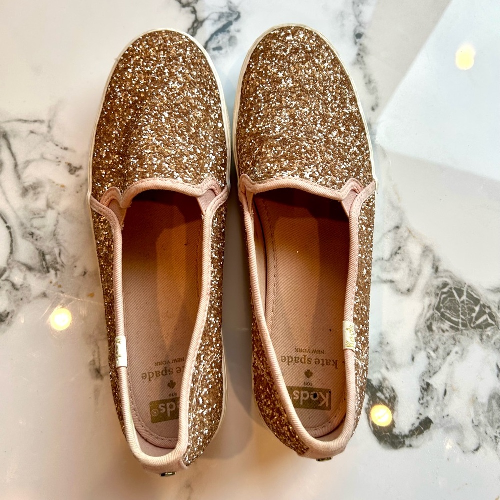 Kate Spade Glitter Loafers - Gold and Pink.. Gently used a handful of times